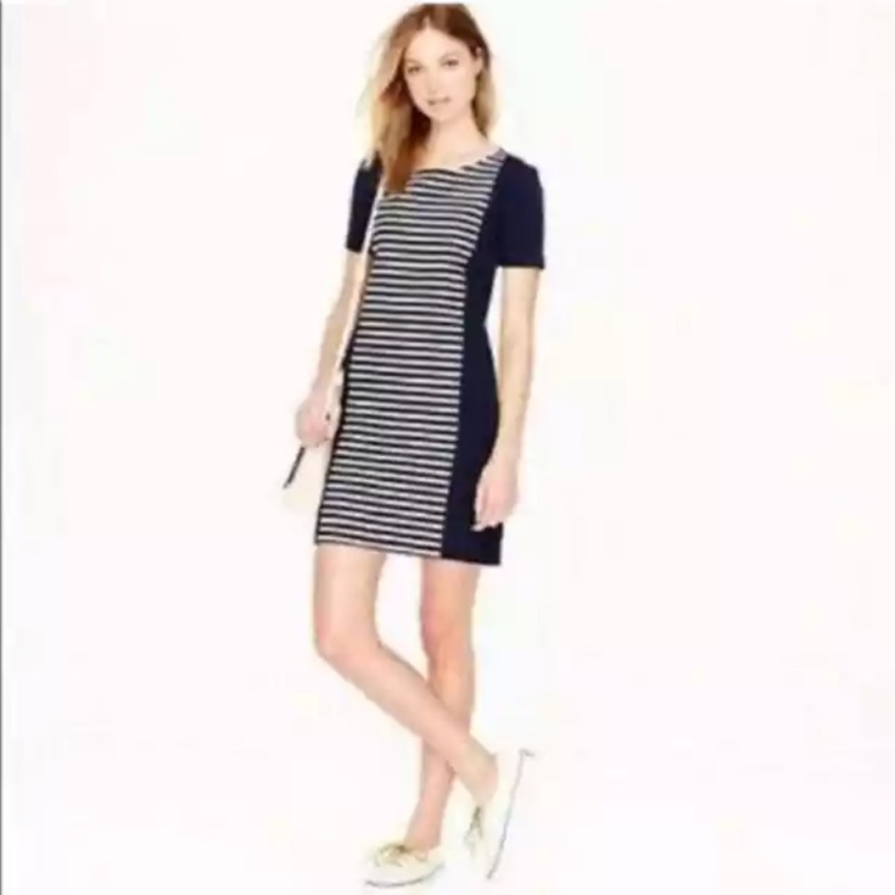 J Crew navy blue front striped shift dress size 2